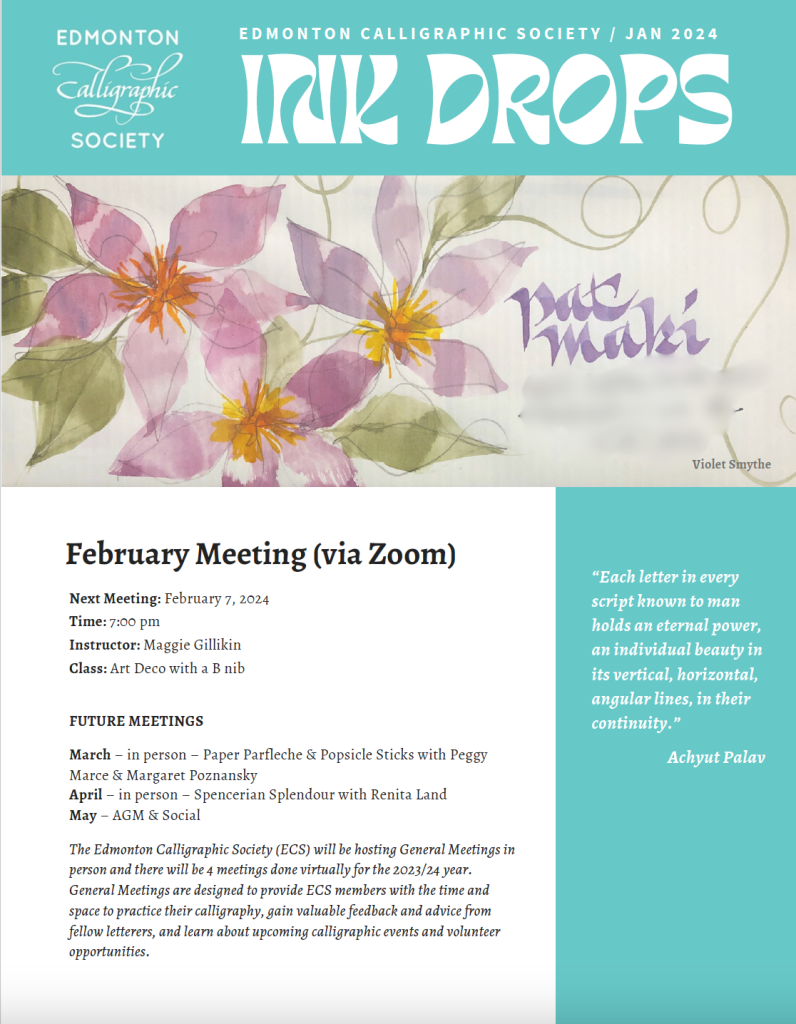 Ink Drops January 2024 – Edmonton Calligraphic Society